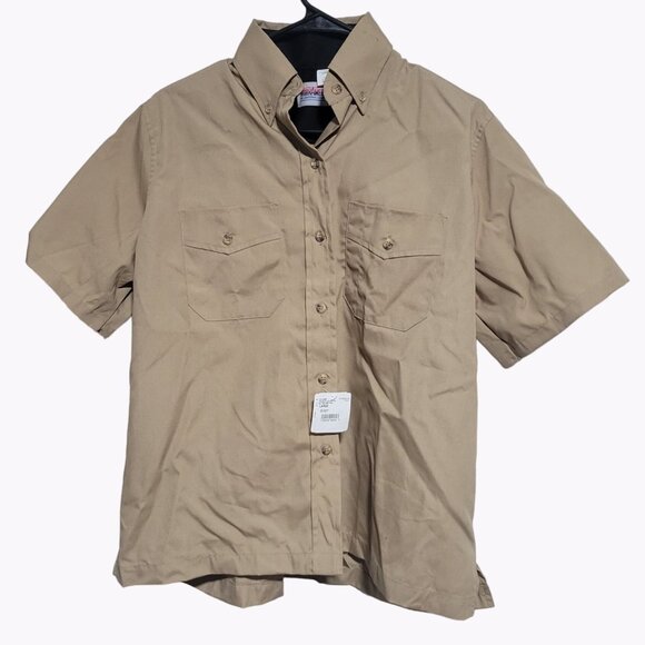 Work America Uniform Button Front Shirt Mens Size Large Beige Long Sleeve New - Picture 1 of 5